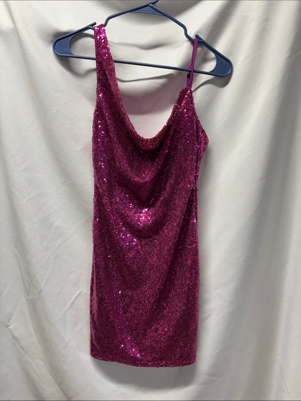 Hello Molly Magenta Sequin Cowl Mini Dress